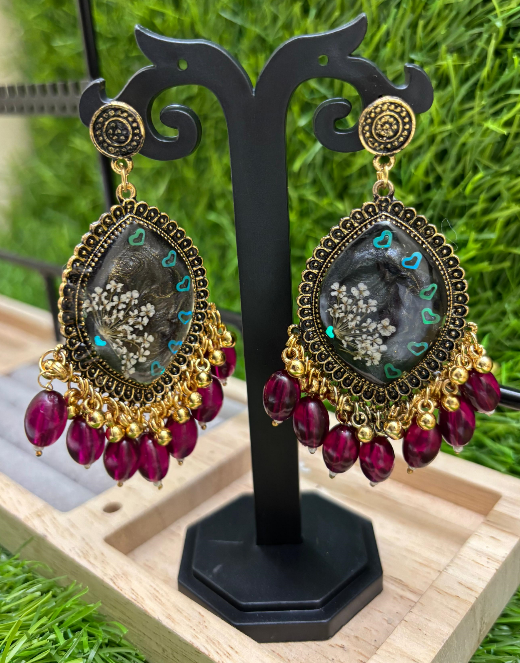 Resin Floral Theme Jhumka – Real Dried Flower Collection